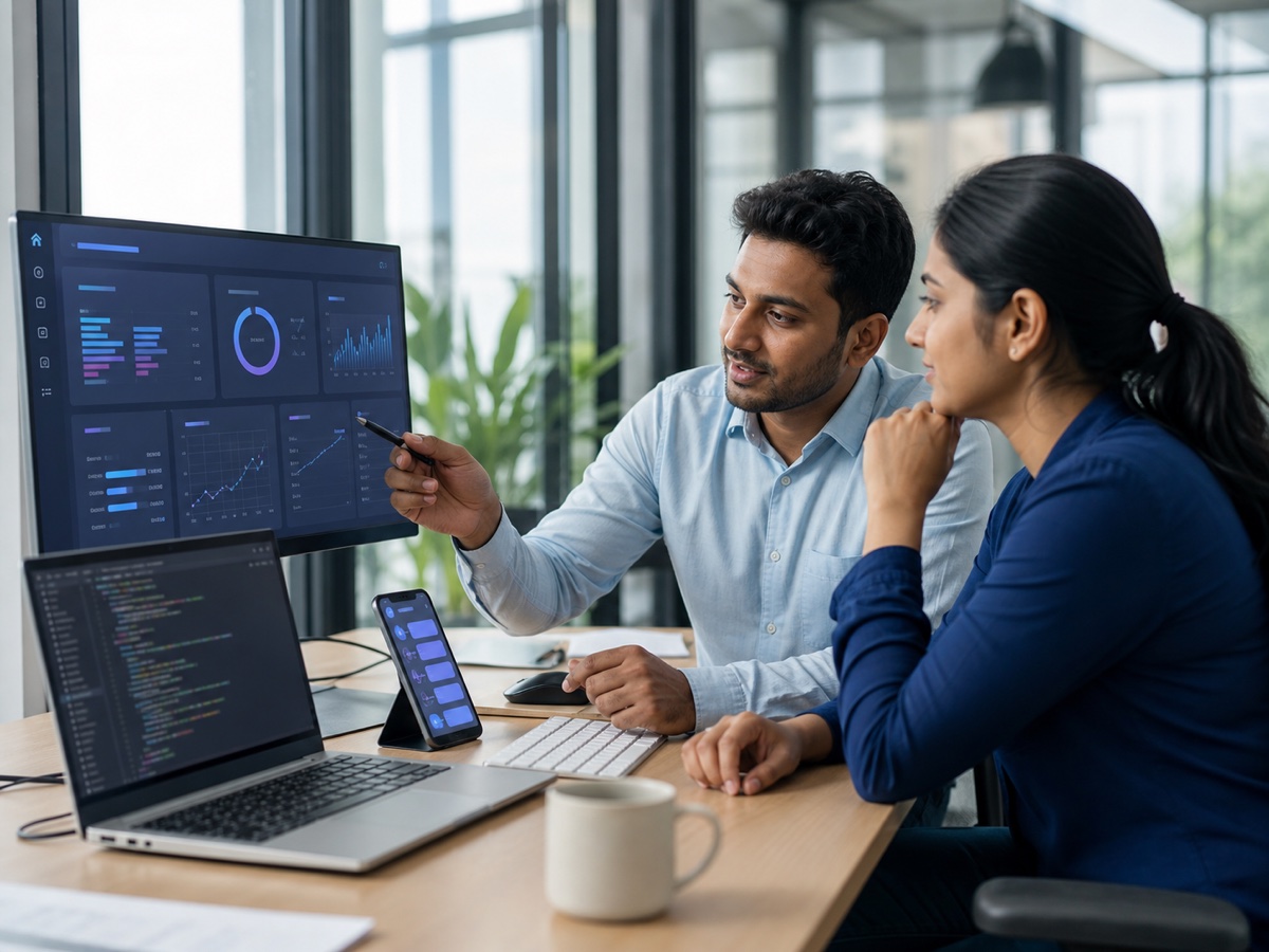Technology professionals developing an enterprise dashboard and mobile business solution
