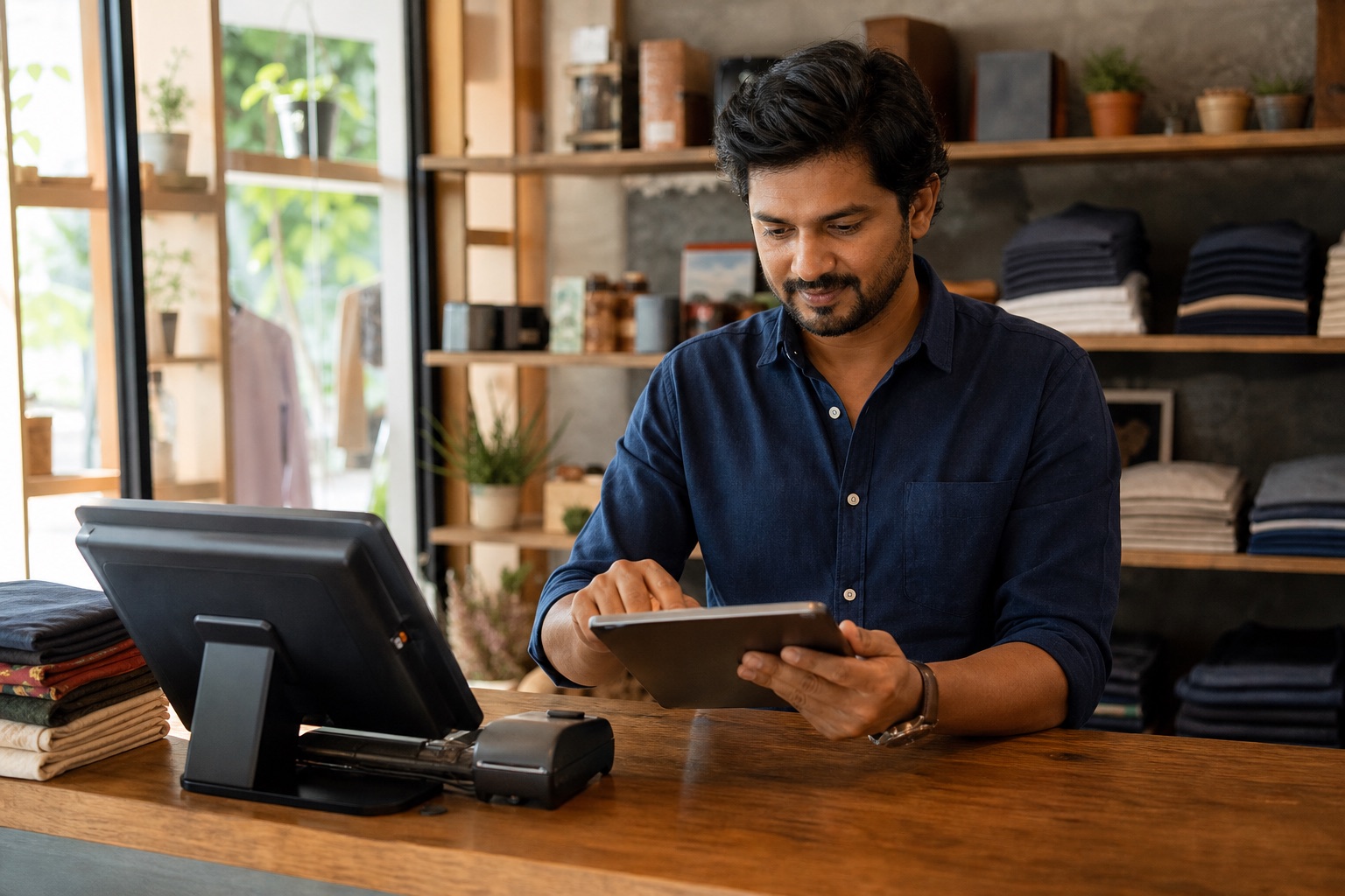 Business owner managing sales and daily expenses